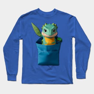 Bag Salamander Gecco Dragon Dino Shirt Shirt Pocket Long Sleeve T-Shirt